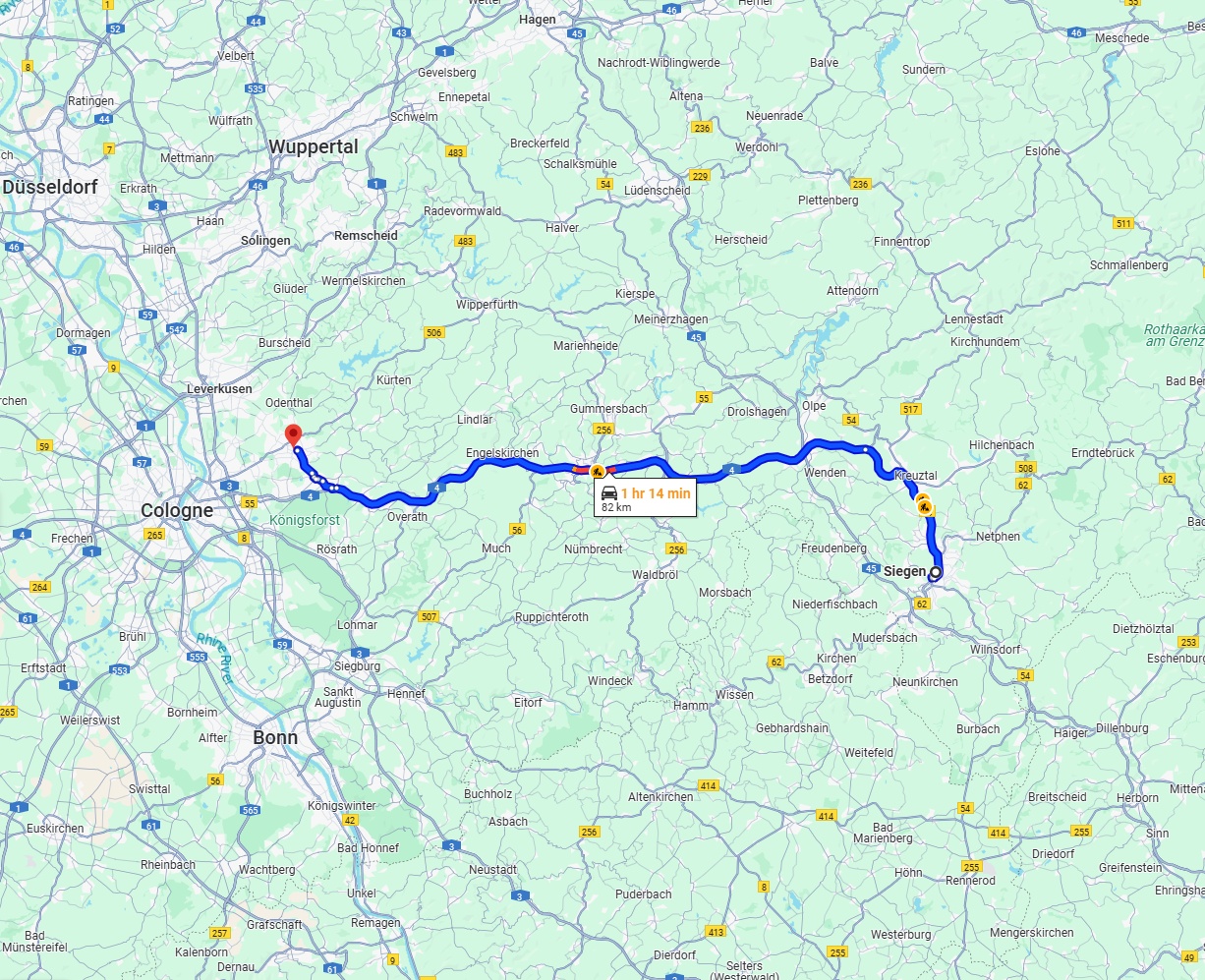 Anreise von Siegen Zu Bergisch Gladbach Über via A4