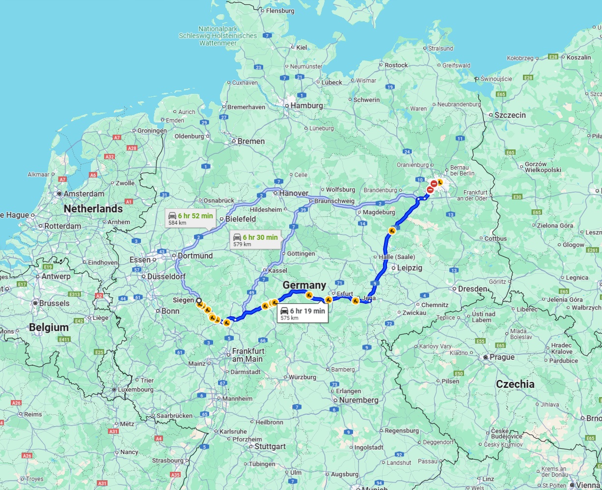 Anreise von Siegen Zu Berlin Über via A4 and A9