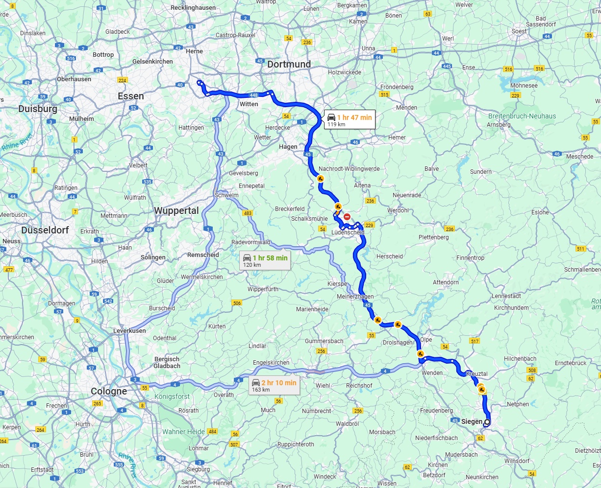 Anreise von Siegen Zu Bochum Über via A45