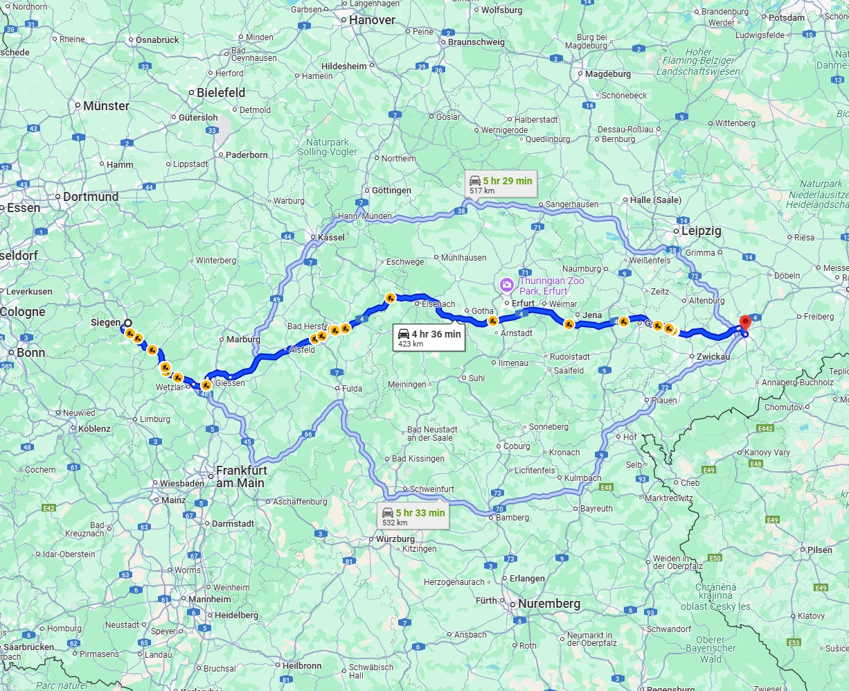 Anreise von Siegen Zu Chemnitz Über via A4