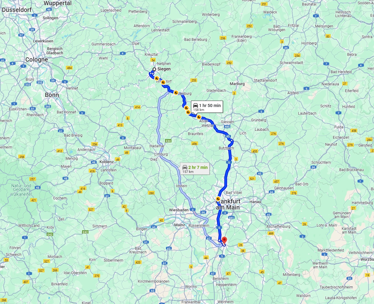 Anreise von Siegen Zu Darmstadt Über via A45 and A5