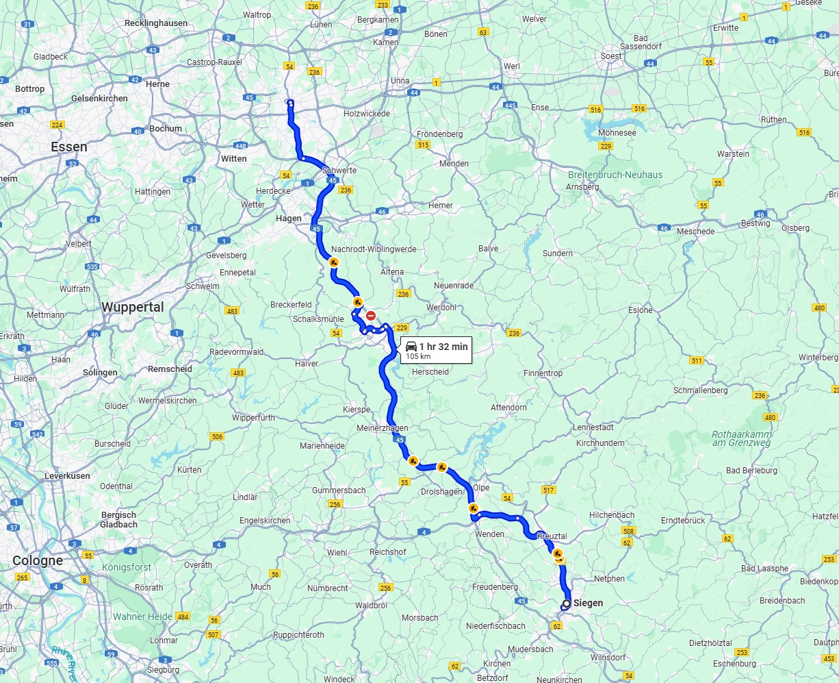 Anreise von Siegen Zu Dortmund Über via A45