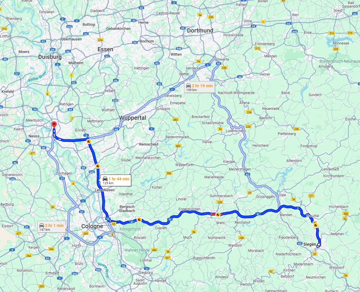 Anreise von Siegen Zu Düsseldorf Über via A4