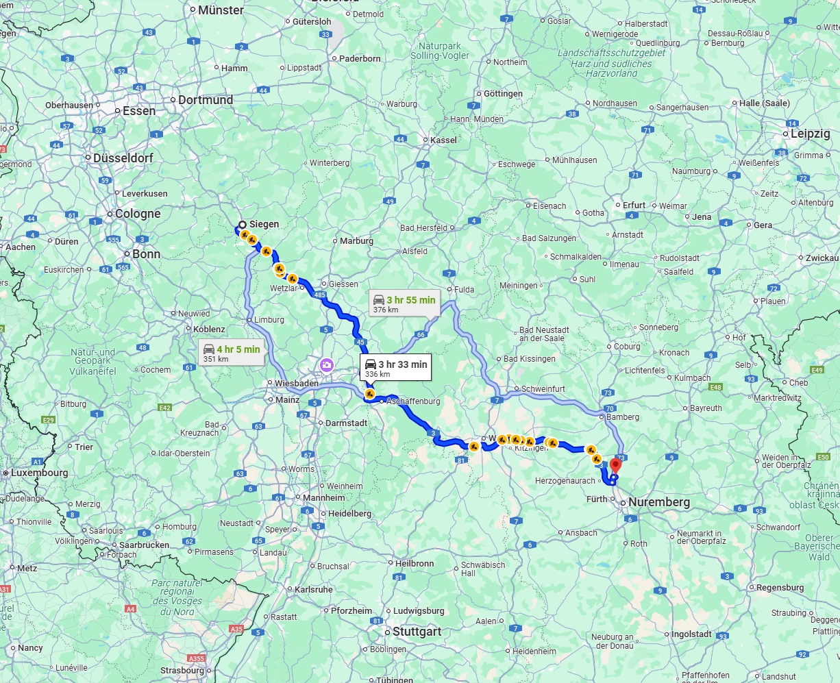 Anreise von Siegen Zu Erlangen Über via A45 and A3