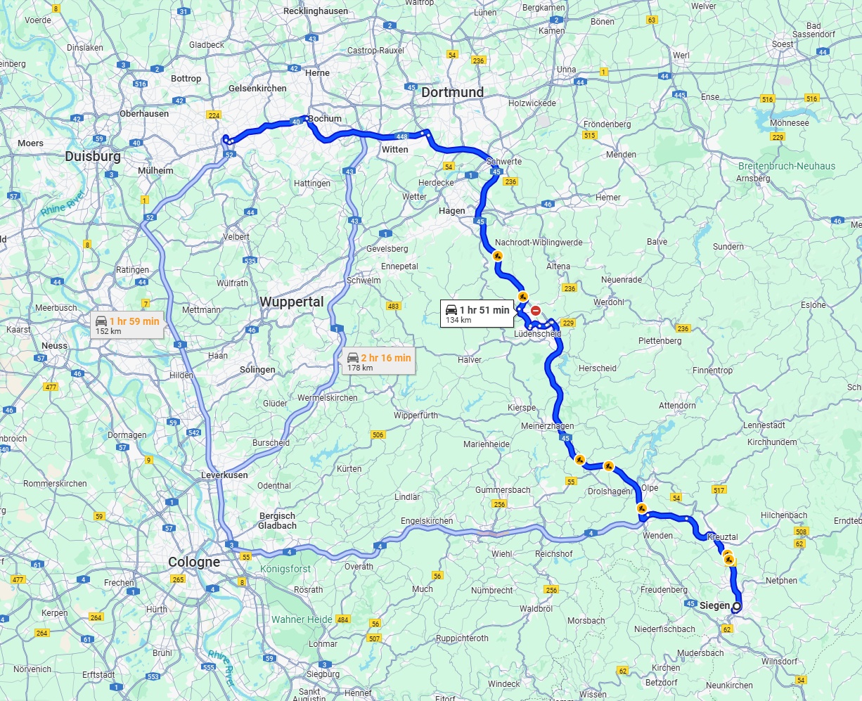 Anreise von Siegen Zu Essen Über via A45
