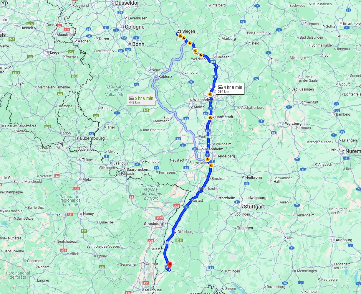 Anreise von Siegen Zu Freiburg im Breisgau Über via A5