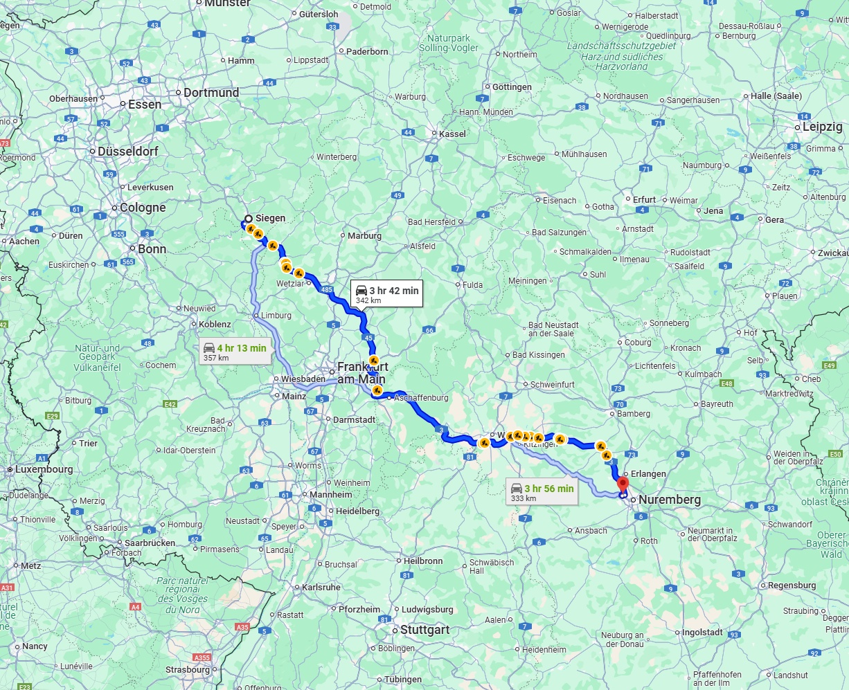 Anreise von Siegen Zu Fürth Über via A45 and A3