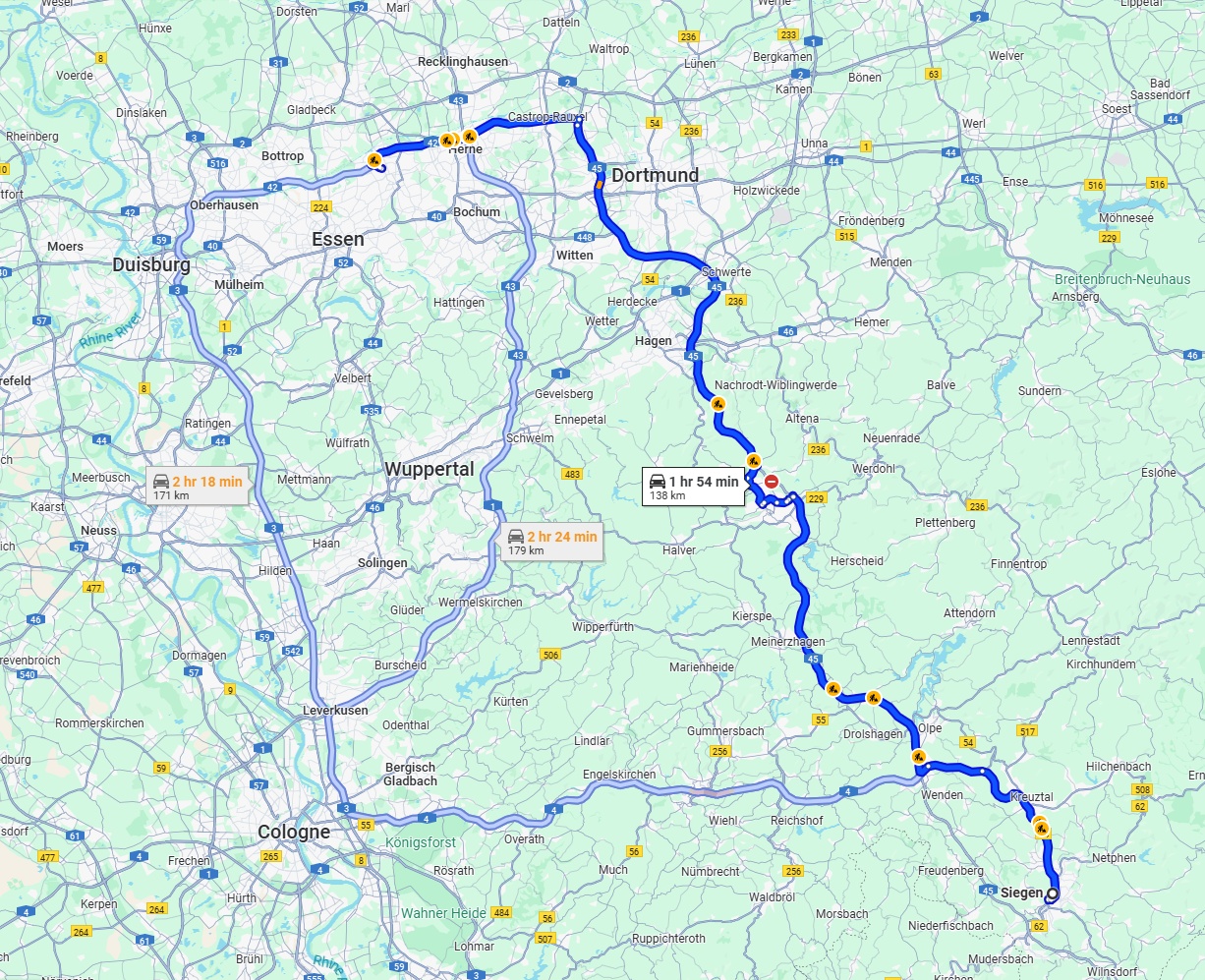Anreise von Siegen Zu Gelsenkirchen Über via A45