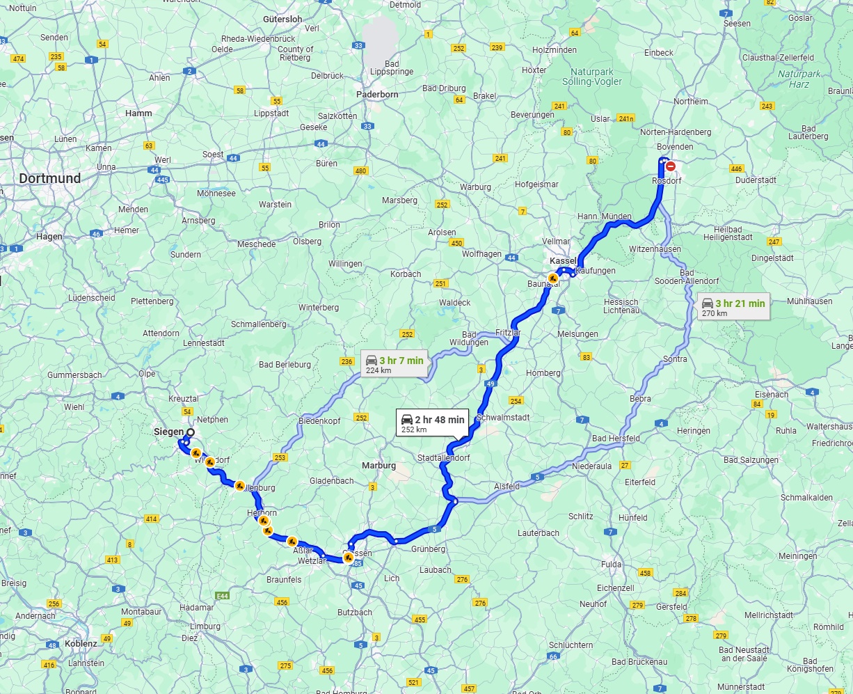 Anreise von Siegen Zu Göttingen Über via A49