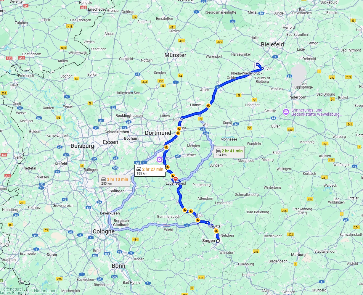 Anreise von Siegen Zu Gütersloh Über via A45 and A2