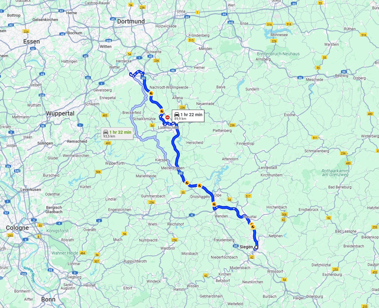 Anreise von Siegen Zu Hagen Über via A45