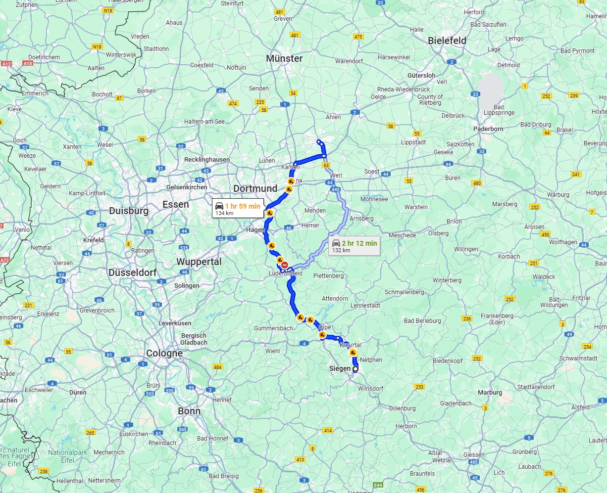 Anreise von Siegen Zu Hamm Über via A45