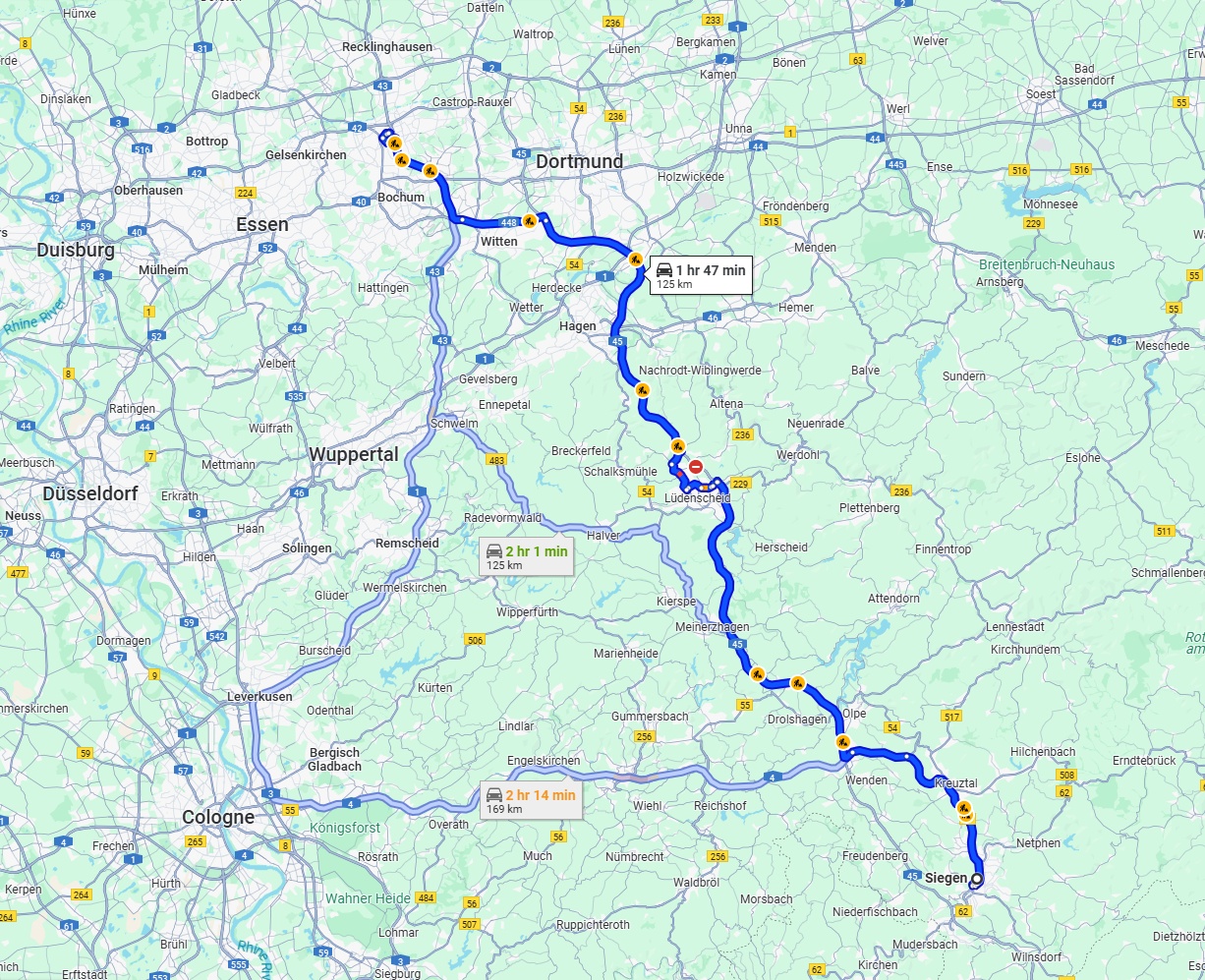Anreise von Siegen Zu Herne Über via A45