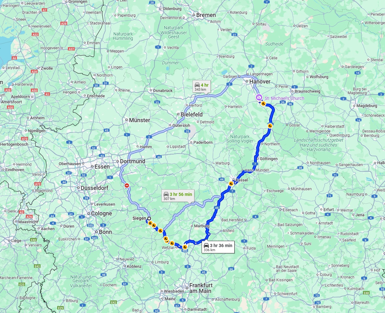 Anreise von Siegen Zu Hildesheim Über via A49 and A7