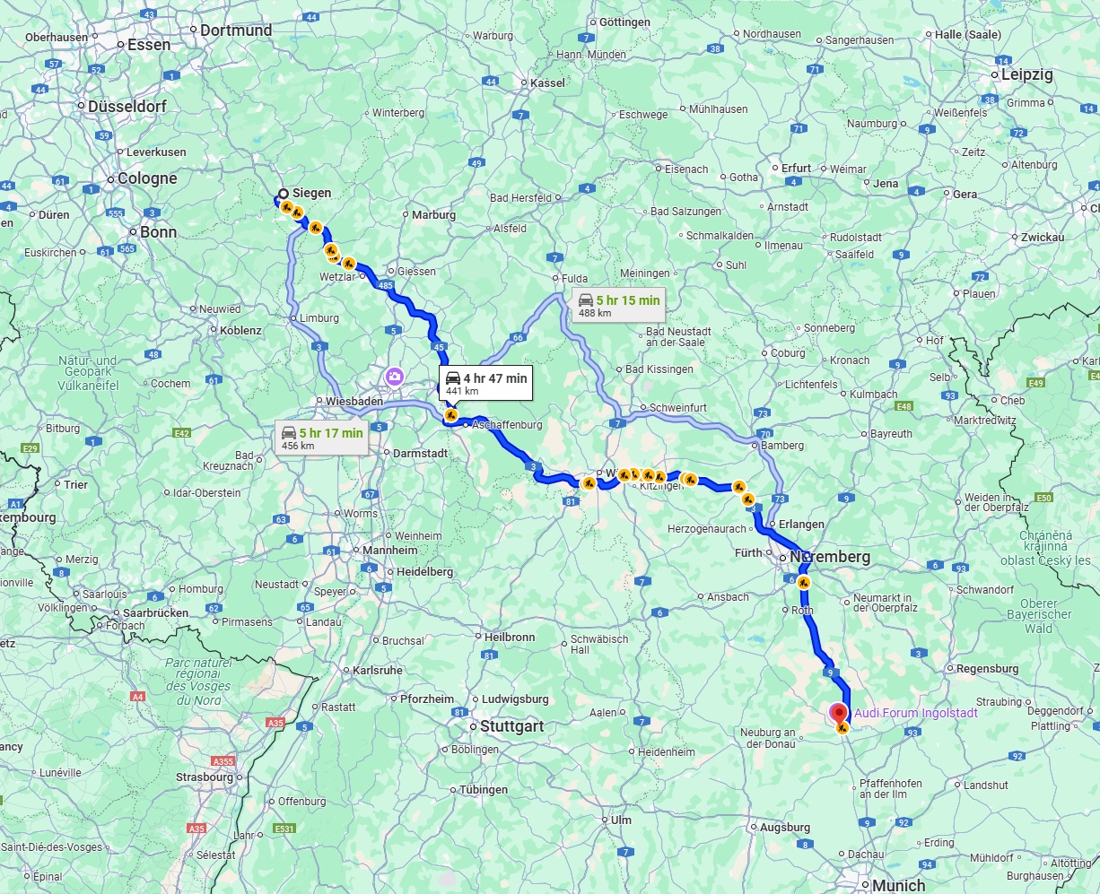 Anreise von Siegen Zu Ingolstadt Über via A45 and A3