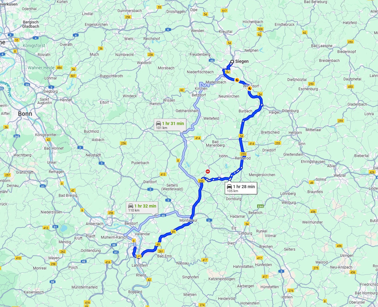 Anreise von Siegen Zu Koblenz Über via B54