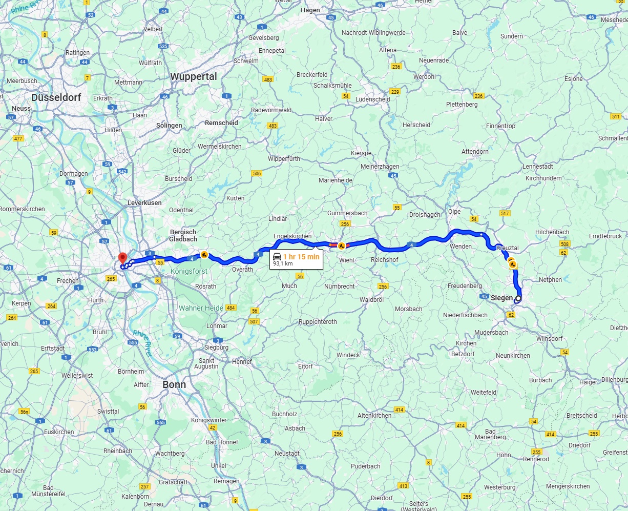 Anreise von Siegen Zu Köln Über via A4