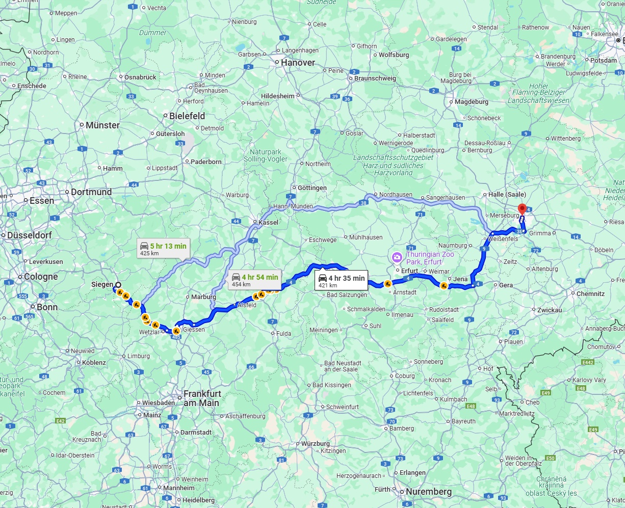 Anreise von Siegen Zu Leipzig Über via A4