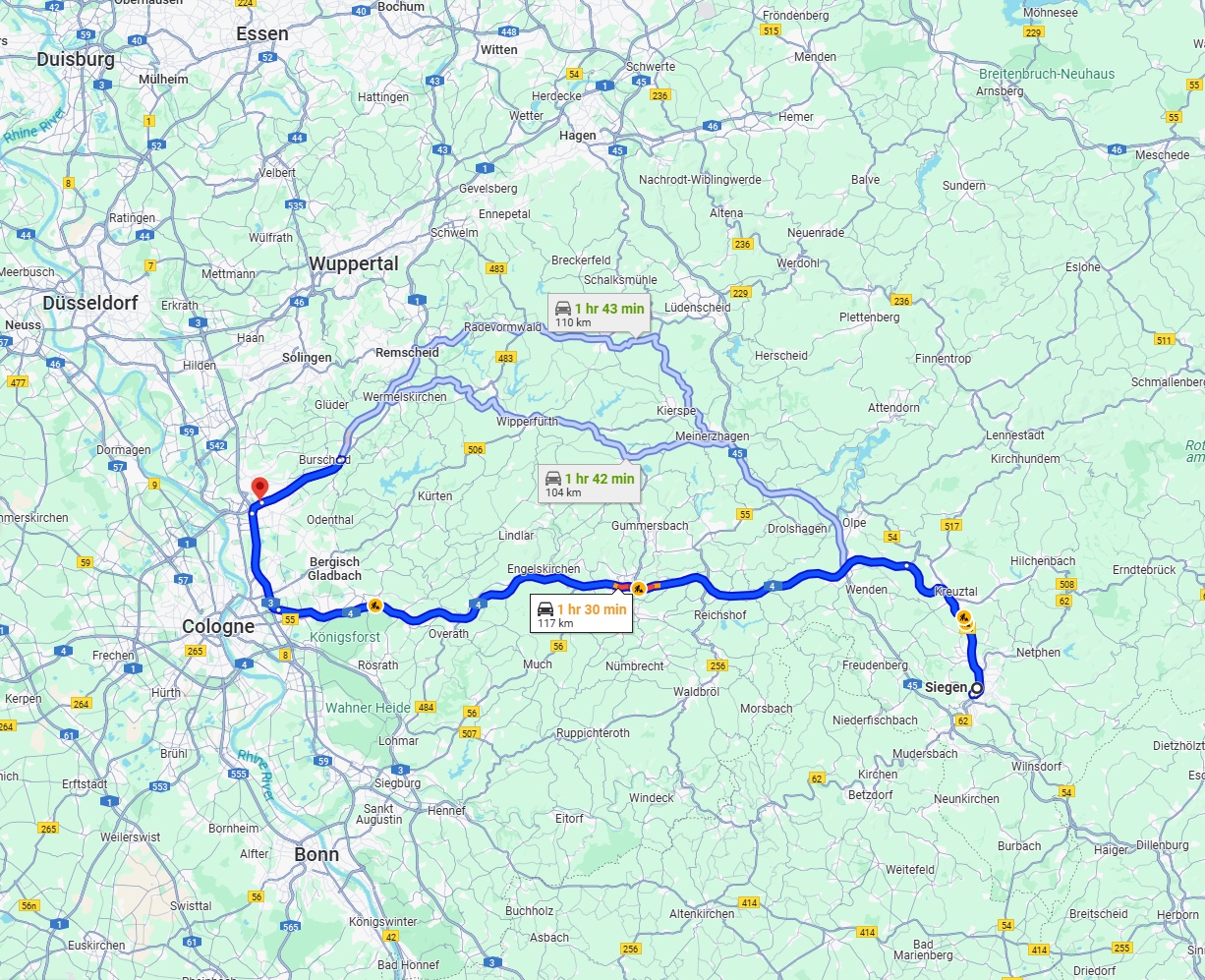 Anreise von Siegen Zu Leverkusen Über via A4