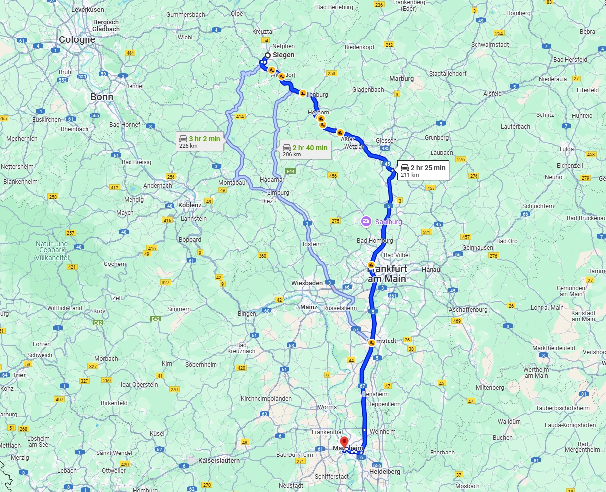 Anreise von Siegen Zu Ludwigshafen am Rhein Über via A45 and A5