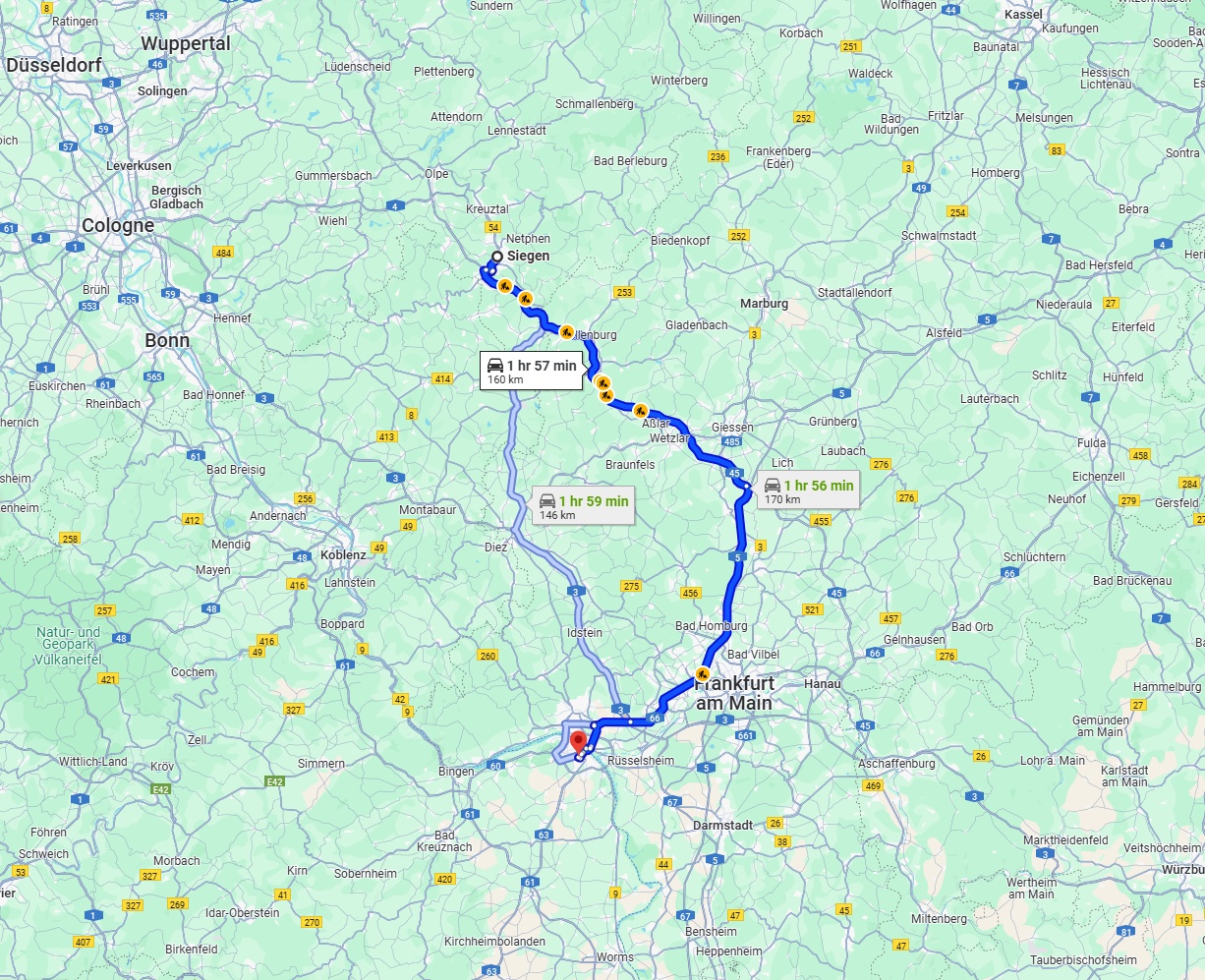 Anreise von Siegen Zu Mainz Über via A45