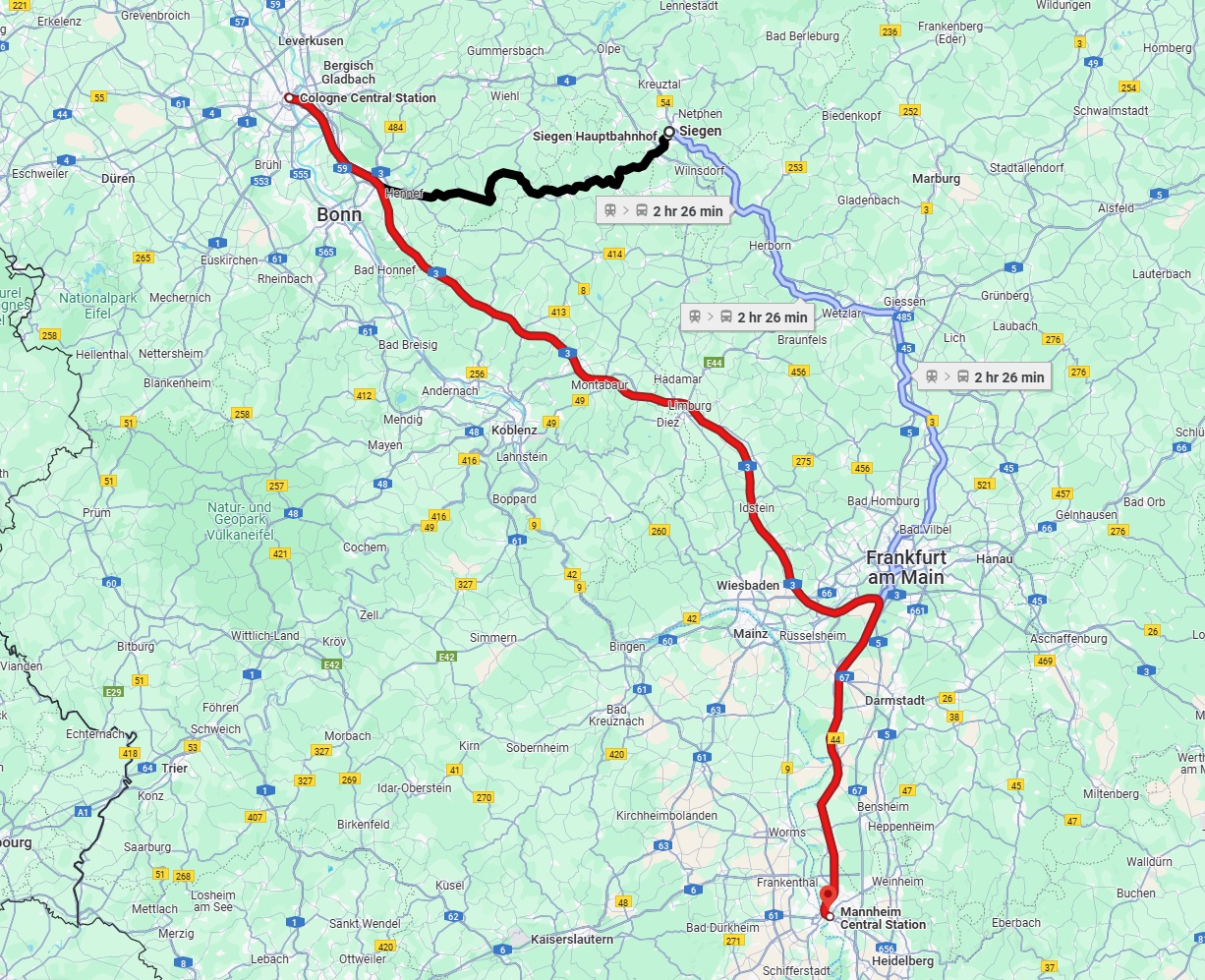 Anreise von Siegen Zu Mannheim Über 