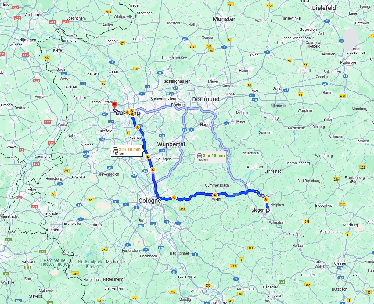 Anreise von Siegen Zu Moers Über via A4 and A3