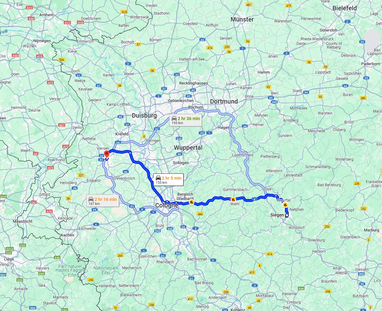 Anreise von Siegen Zu Mönchengladbach Über via A4 and A57