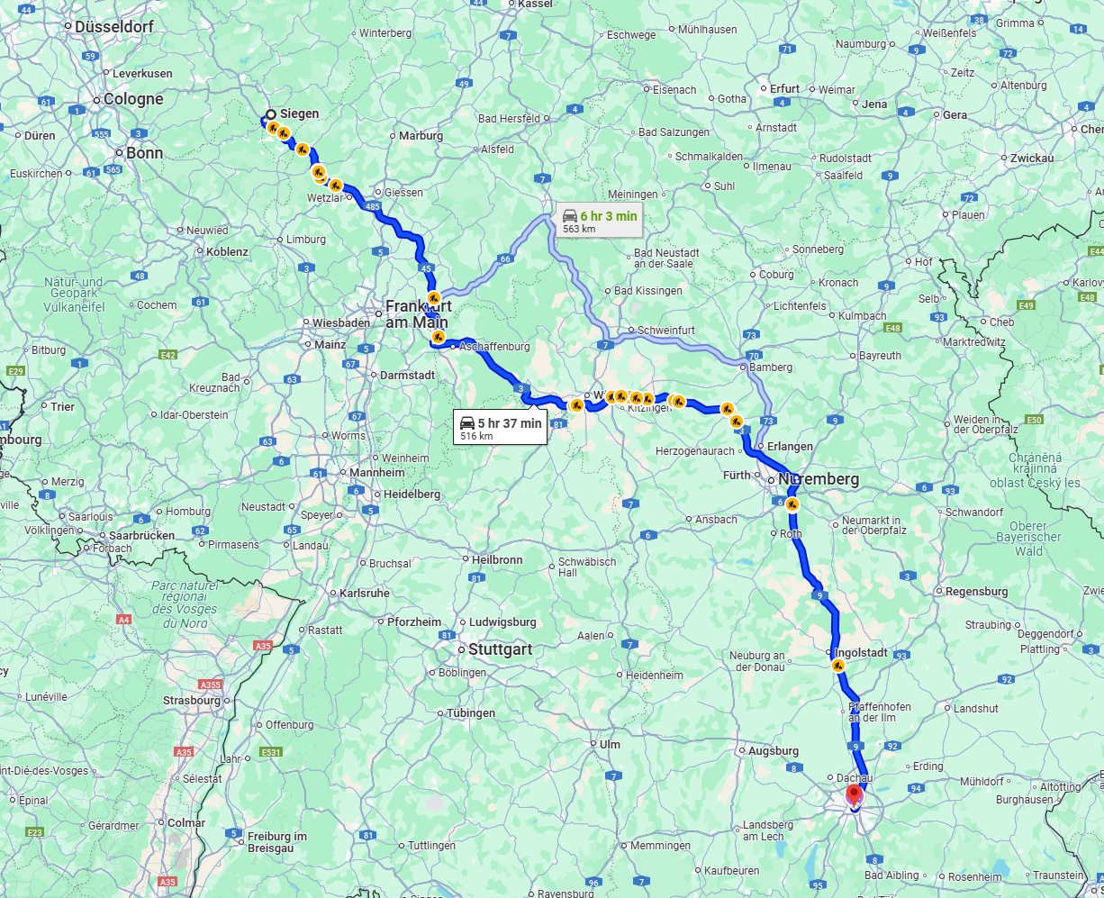 Anreise von Siegen Zu München Über via A45, A3 and A9