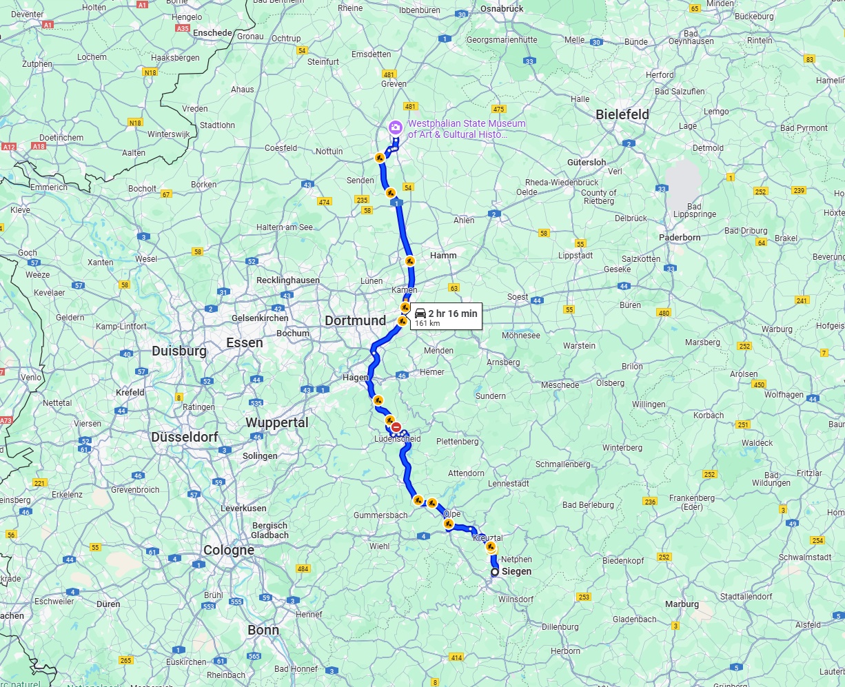 Anreise von Siegen Zu Münster Über via A45 and A1