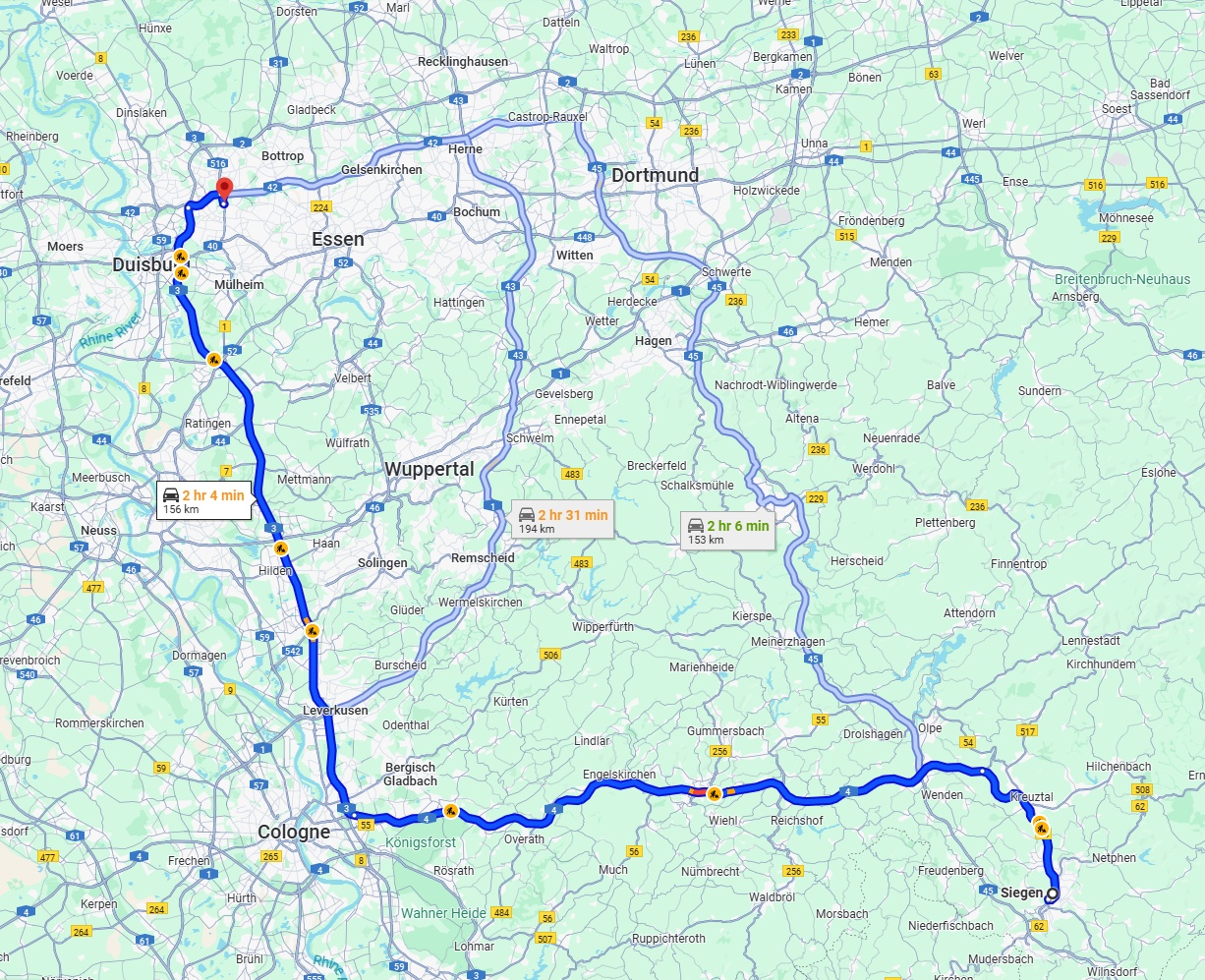 Anreise von Siegen Zu Oberhausen Über via A4 and A3