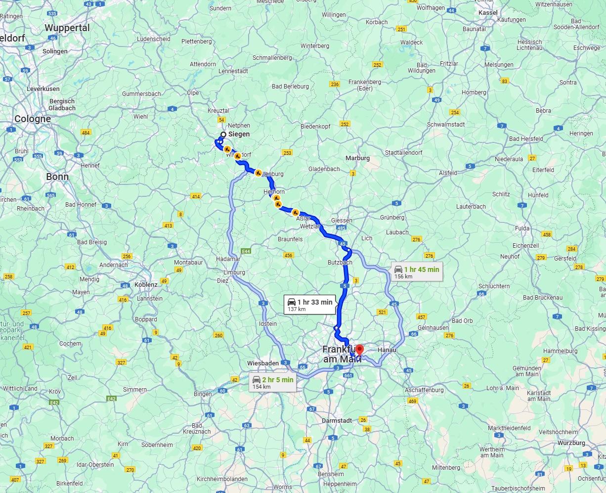 Anreise von Siegen Zu Offenbach am Main Über via A45