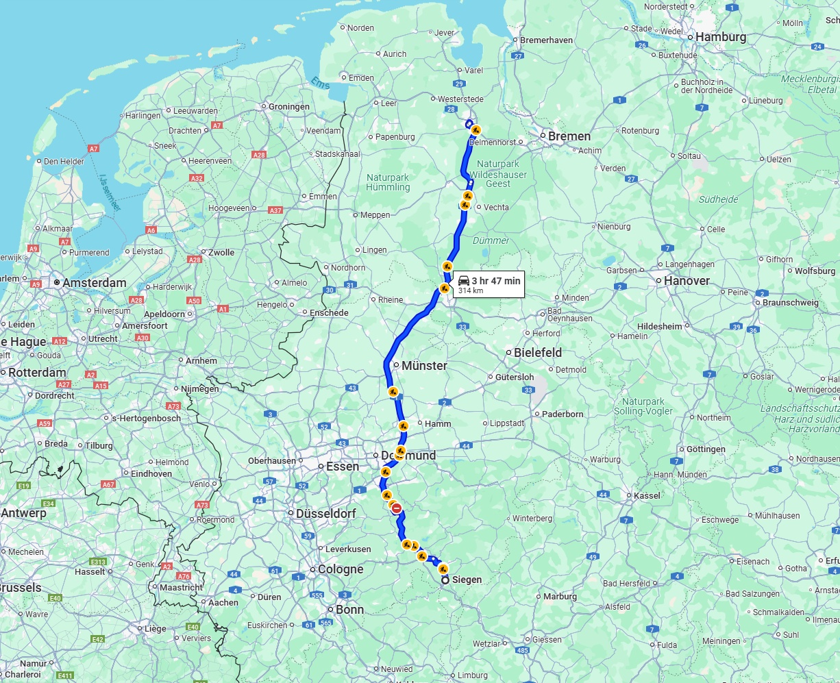 Anreise von Siegen Zu Oldenburg Über via A1