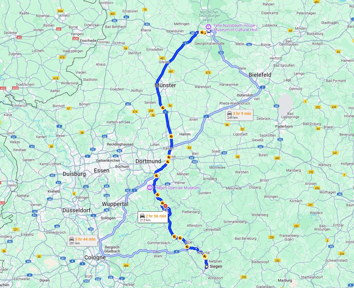 Anreise von Siegen Zu Osnabrück Über via A45 and A1