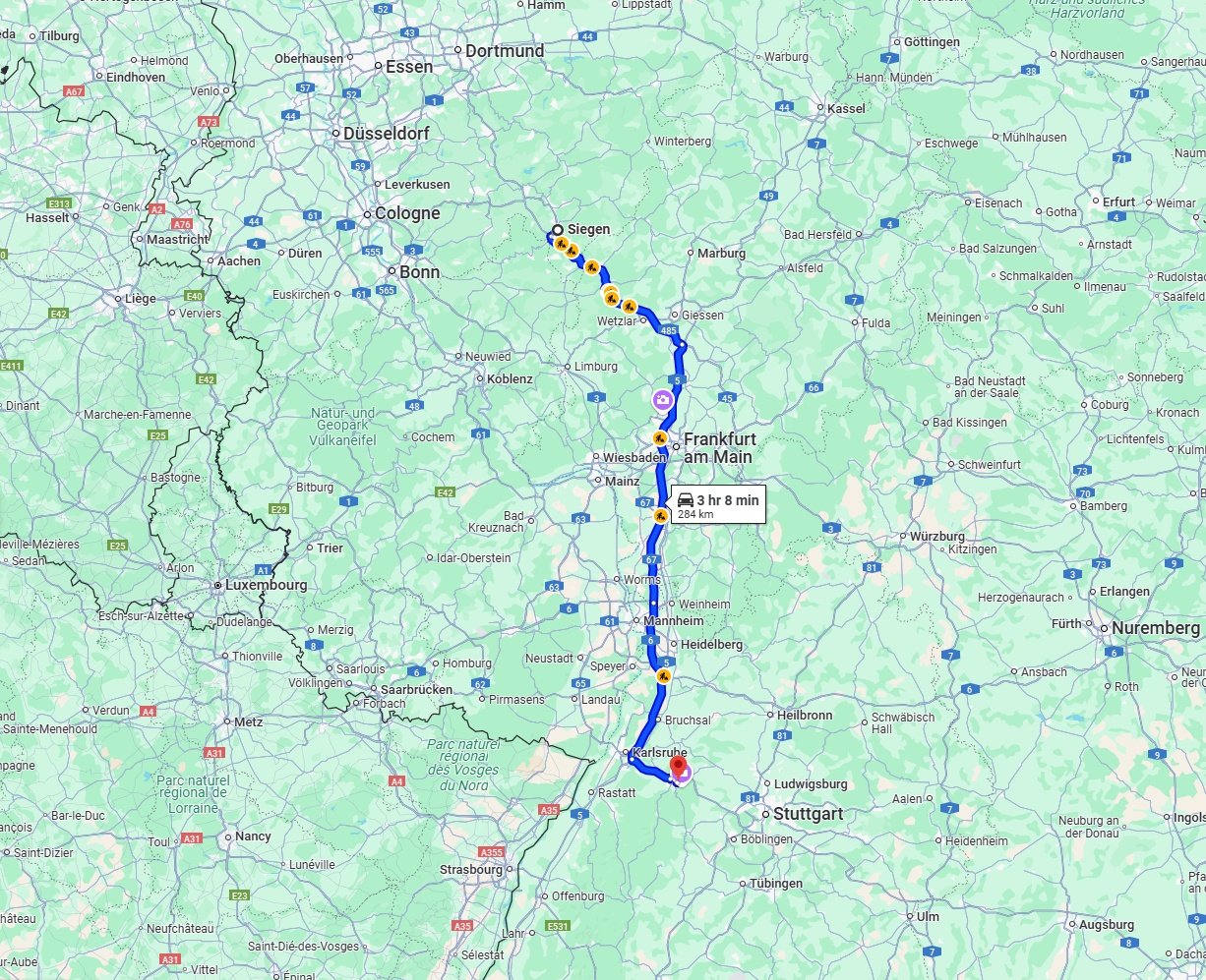 Anreise von Siegen Zu Pforzheim Über via A45 and A5