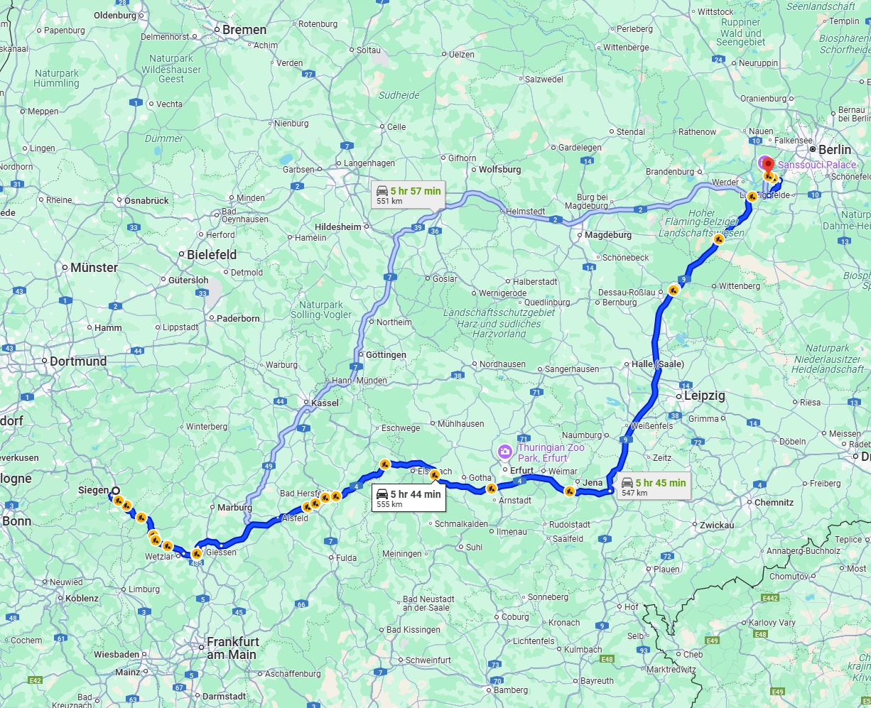 Anreise von Siegen Zu Potsdam Über via A4 and A9
