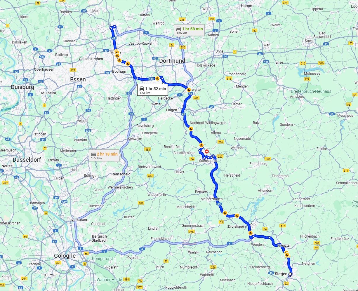 Anreise von Siegen Zu Recklinghausen Über via A45