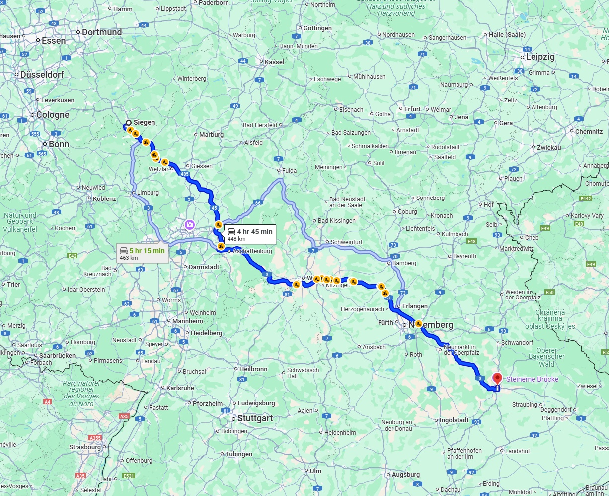 Anreise von Siegen Zu Regensburg Über via A45 and A3