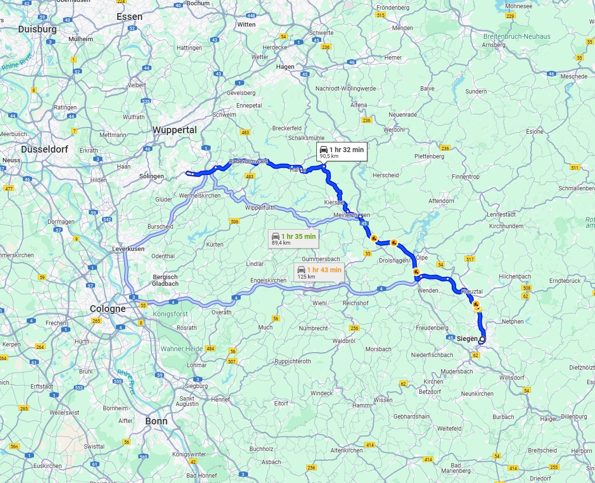 Anreise von Siegen Zu Remscheid Über via B229
