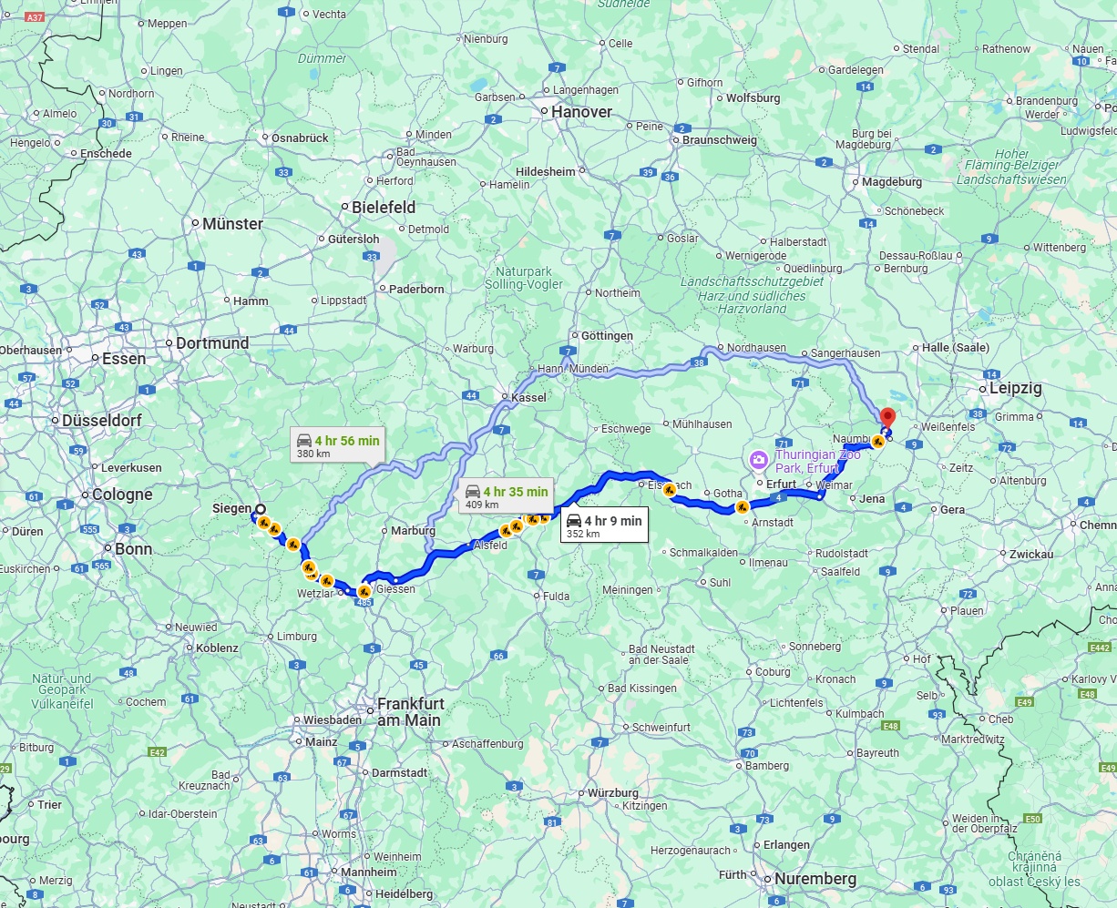 Anreise von Siegen Zu Saale Über via A4