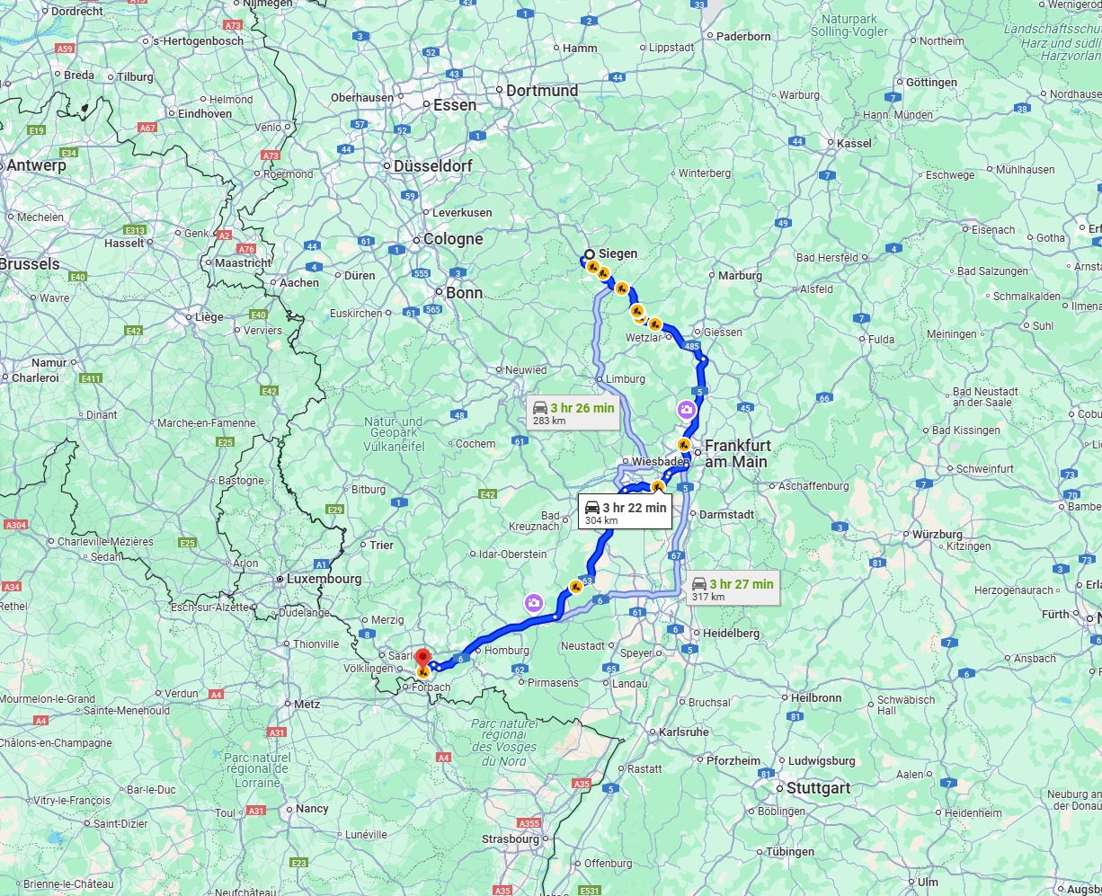 Anreise von Siegen Zu Saarbrücken Über via A45