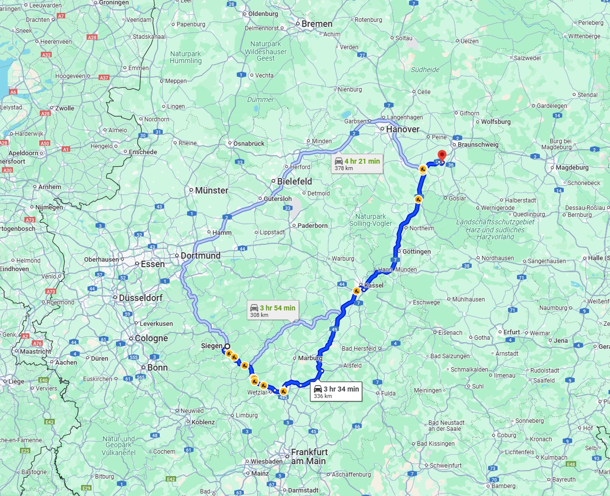 Anreise von Siegen Zu Salzgitter Über via A49 and A7