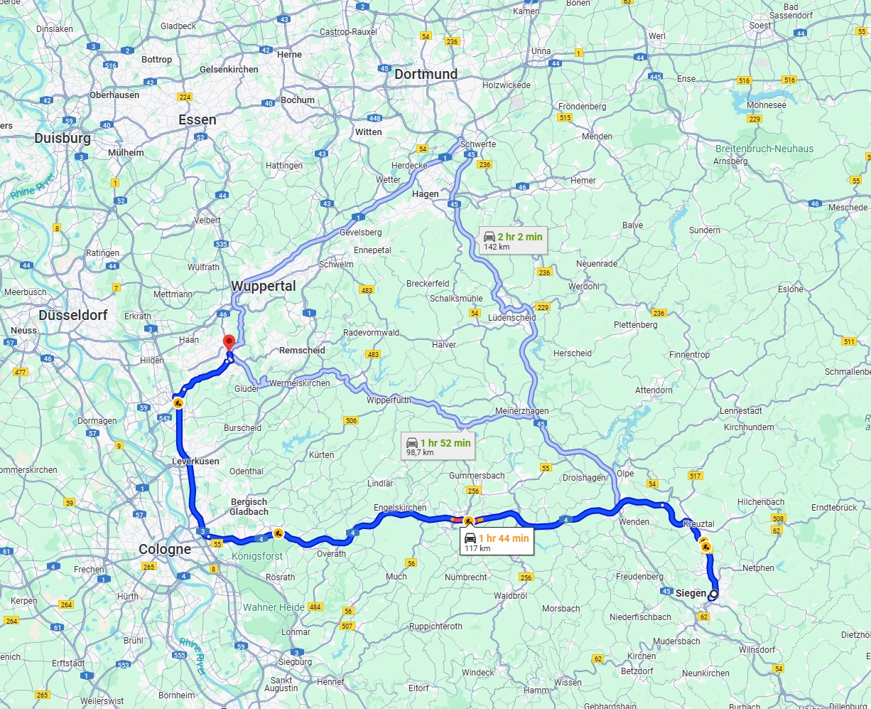 Anreise von Siegen Zu Solingen Über via A4