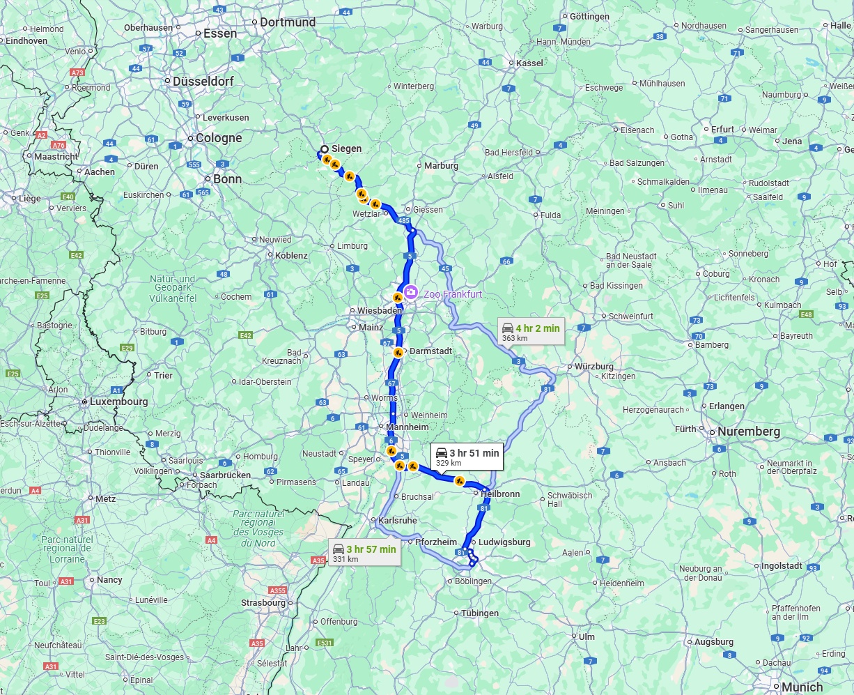 Anreise von Siegen Zu Stuttgart Über via A6