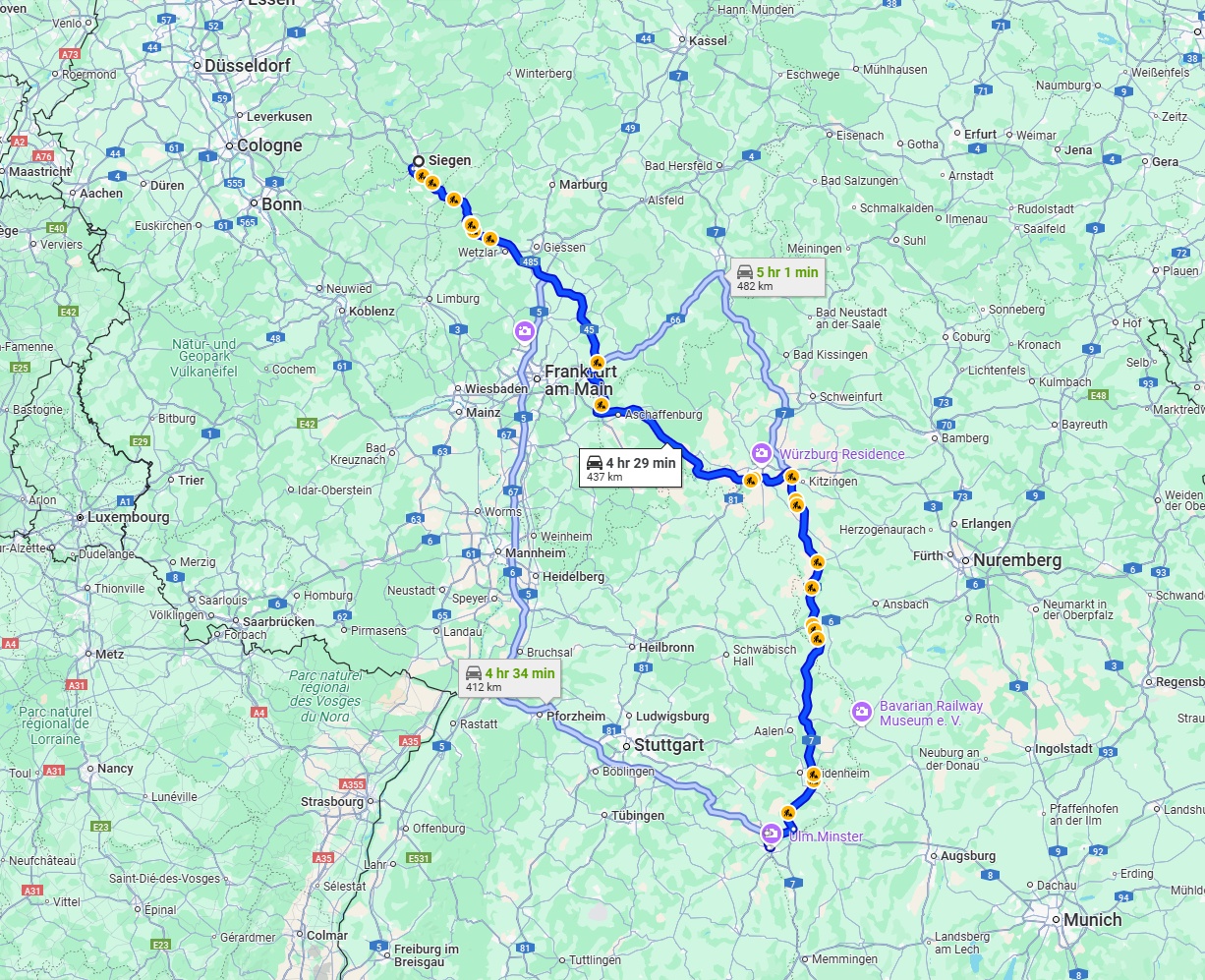 Anreise von Siegen Zu Ulm Über via A45 and A7