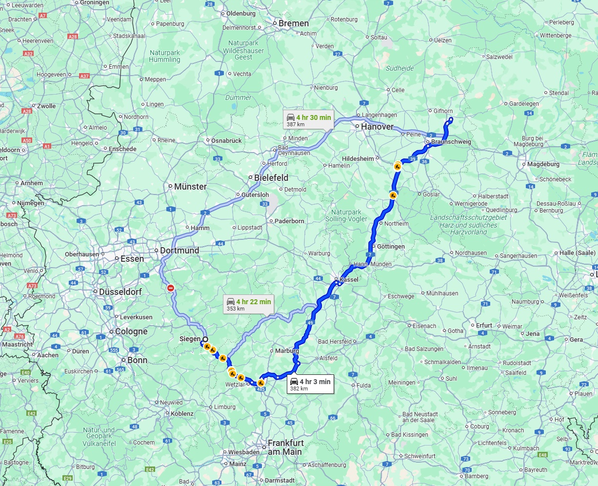 Anreise von Siegen Zu Wolfsburg Über via A7
