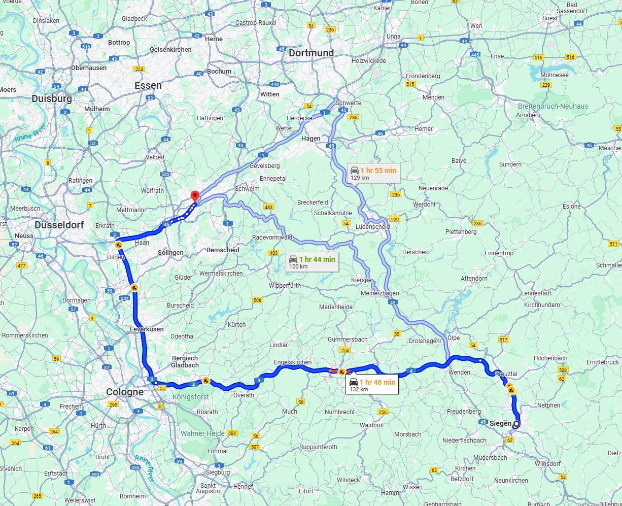 Anreise von Siegen Zu Wuppertal Über via A4