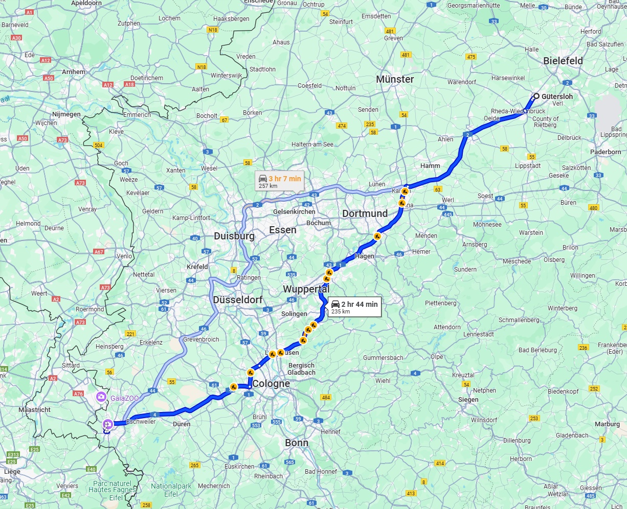 Anreise von Gütersloh Zu Aachen Über via A1