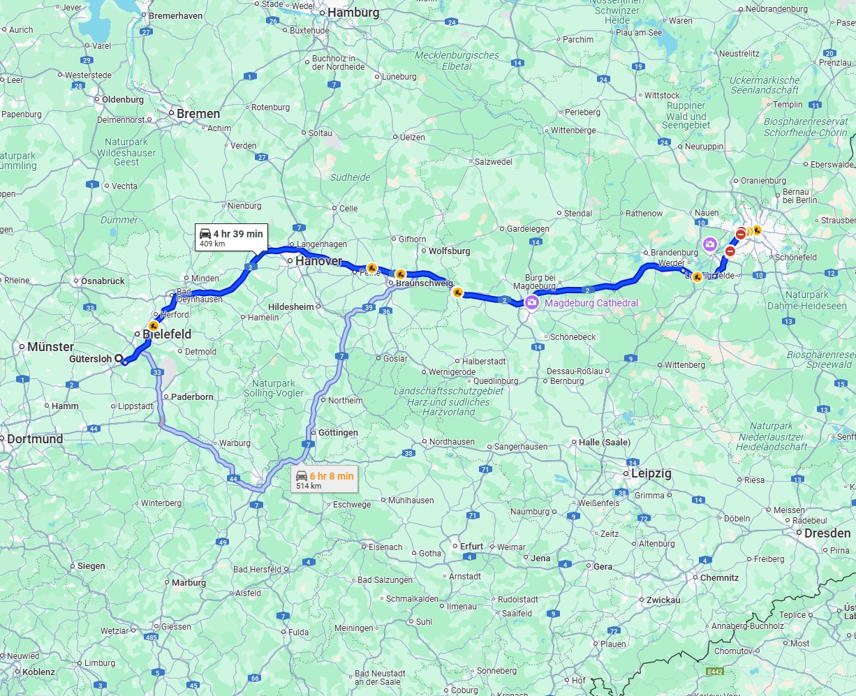 Anreise von Gütersloh Zu Berlin Über via A2