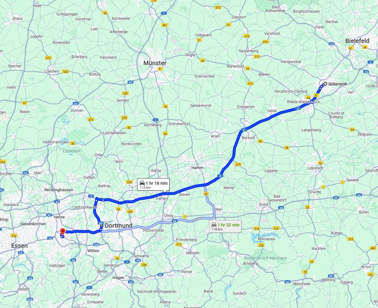Anreise von Gütersloh Zu Bochum Über via A2